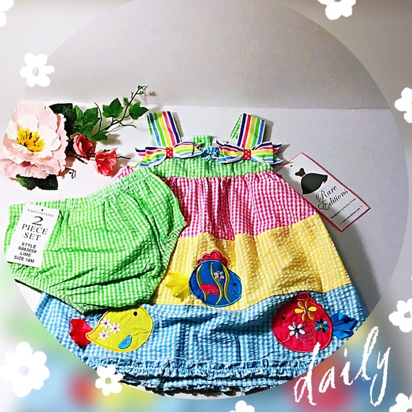 2 piece set multi color lime dress Rare Edition18M - Picture 2 of 6